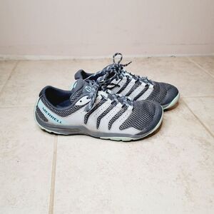 Merrell All out Fuse gray and silver teal Trail hiking Running Shoe